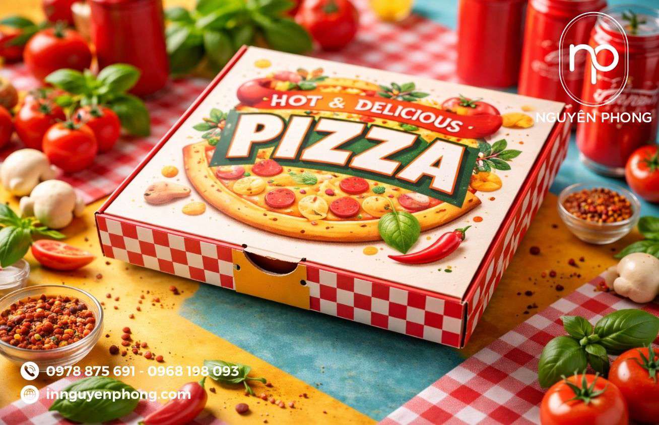 Mẫu in hộp bánh pizza sáng tạo 